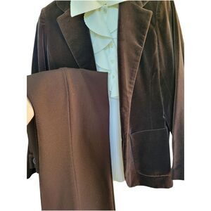 Vintage 70s Jantzen Velvet Blazer Set w/ Ruffle Blouse & High Waist Pants 6-8